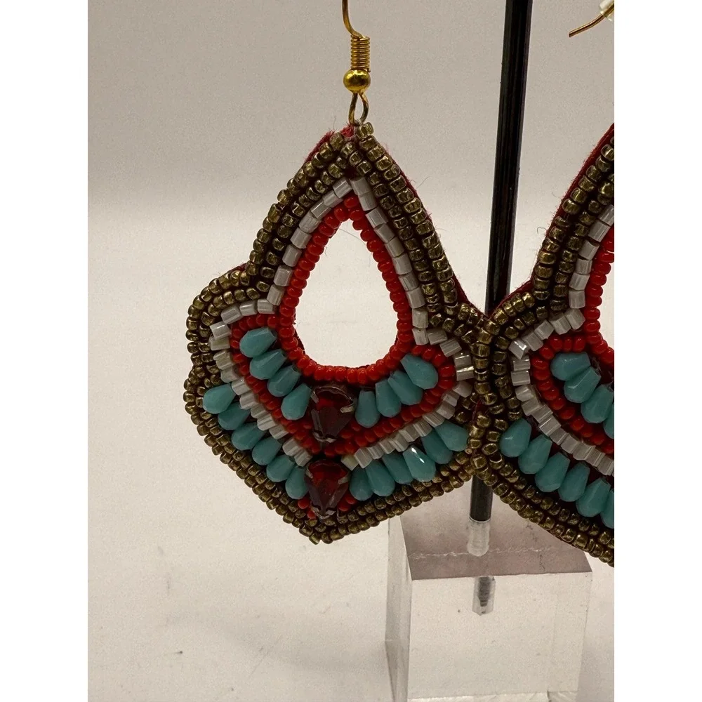 Boho Beaded Teardrop Statement Earrings – Seed‎ Bead Dangle Earrings